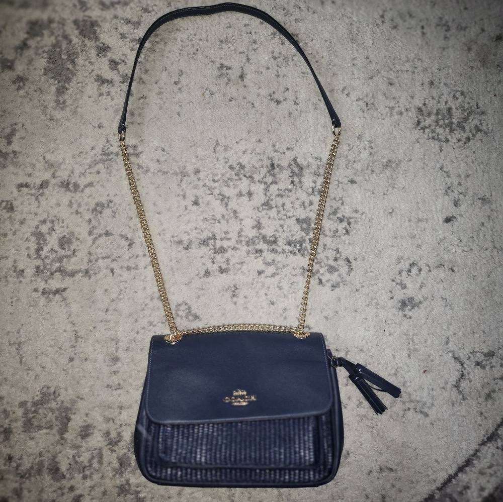 Coach Full Size Klare Bag In Navy Blue With Woven Front. - Picture 4 of 15